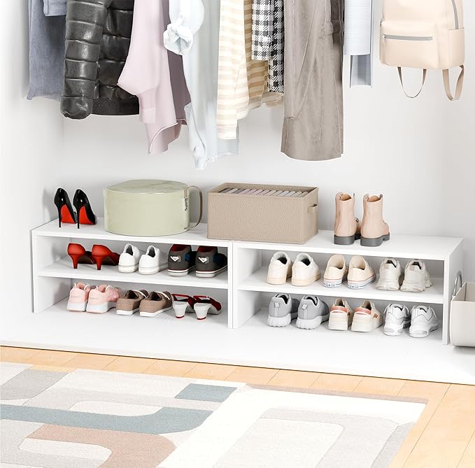 Whitmor Stackable 28" Extra Wide 2-Shelf Storage Organizer, Stackable Wood