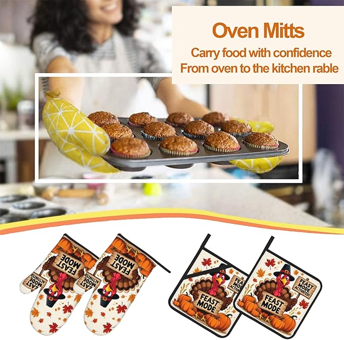 Turkey Oven Mitts with Matching Potholders