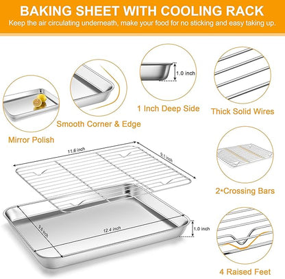 Homikit Quarter Sheet Pan with Rack Set, 9x13 Stainless Steel Baking Sheets