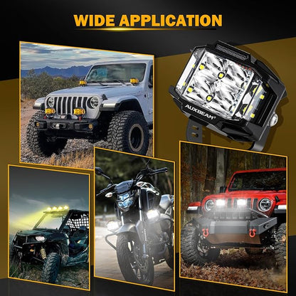 Auxbeam 4" 92W Cube LED Pod with Amber DRL, V-MAX Series Offroad Pod Lights with Side Shooter & Amber Covers, Offroad LED Cube Offroad Square Light 270°Combo Beam Auxiliary Light for Truck Jeep ATV