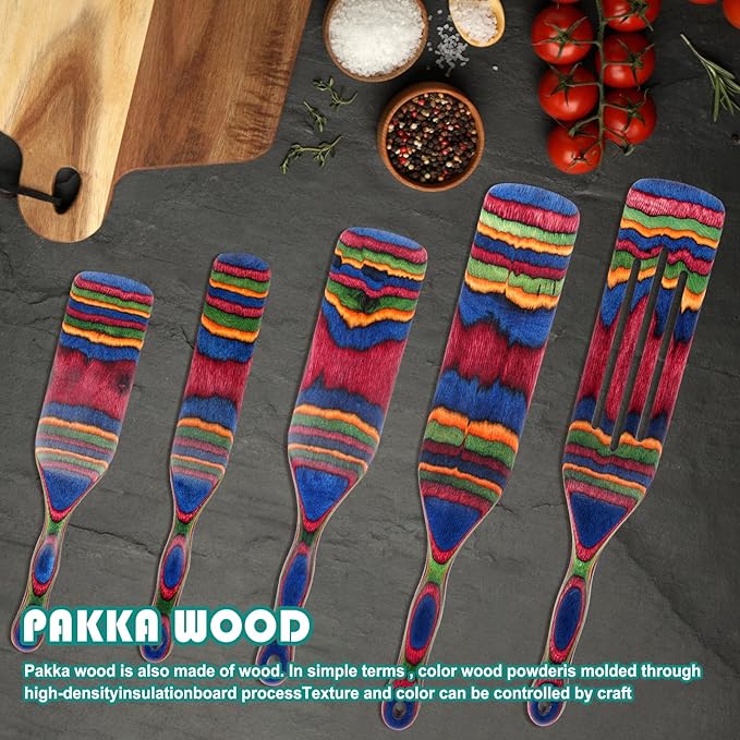 Spurtle Set, Wooden Utensils for Cooking, Kitchen Utensils Set, Pakkawood