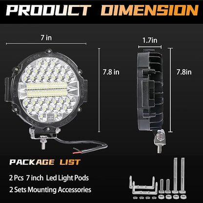 LED Off Road Lights pods 7 Inch 15000Lumen Bumper Round LED Light Bar 201W 12V 24V 6500K Tractor Driving Fog Flood Spot Beam Work Lighting for Pickup SUV ATV UTV Truck 2Pack