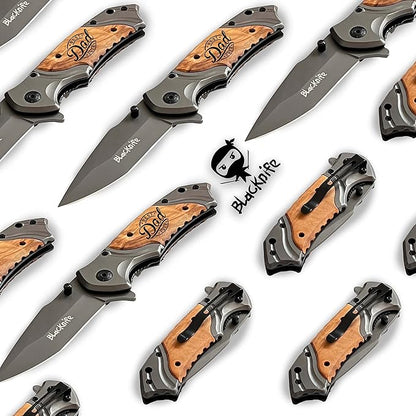 BlacKnife Gift For Dad Folding Pocket Knife with Wooden Handle and Clip, Pocket Knife For Men – Fathers Day Gift Ideal Knife for Camping, Hunting, DIY, Outdoor Gear (Best Dad Ever)