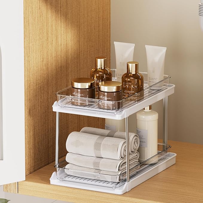 Delamu 2-Tier Bathroom Under Sink Organizers and Storage, Pull Out Cabinet