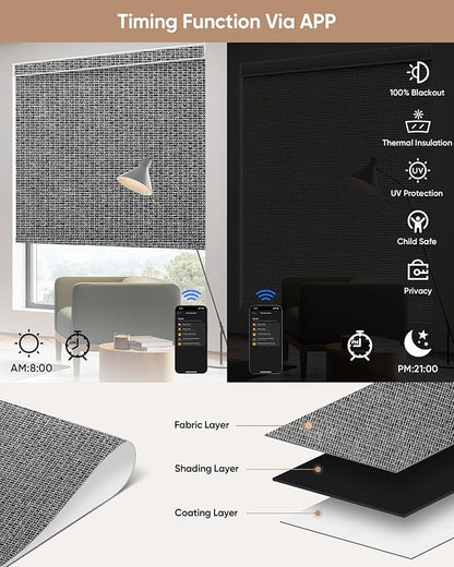 Kincmo Motorized Blinds with Remote, 100% Blackout Motorized Roller Shades Work