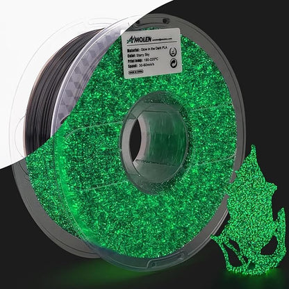 AMOLEN 3D Printer Filament, PLA Filament 1.75mm, Glow in The Dark Filament Green Starry Sky, Best with UV Lamps, Fit Most 3D FDM Printers, Dimensional Accuracy +/- 0.02 mm, 1kg(2.2lbs) Spool