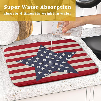 Blue Star Patriotic July of 4th Dish Drying Mat