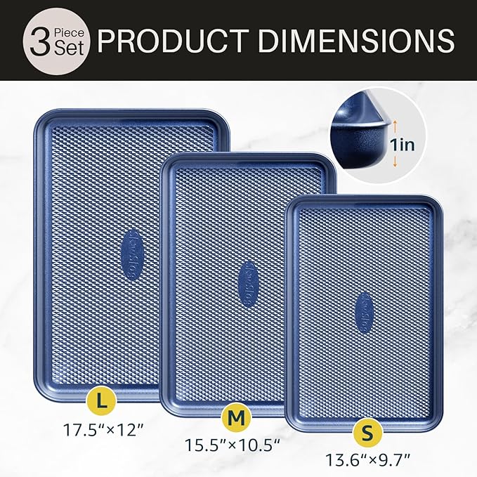 3Pcs Nonstick Baking Sheet, Baking Sheet Pan Set, Jelly Roll Pans, Cookies Sheet