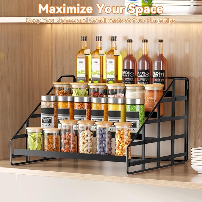 Bunoxea Spice Rack 4 Tier Kitchen Cabinet Organizer, Countertop Spice Rack