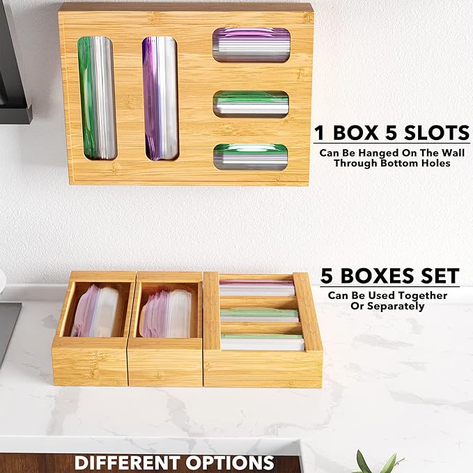 SpaceAid Bag Storage Organizer for Kitchen Drawer, Bamboo Organizer, Compatible