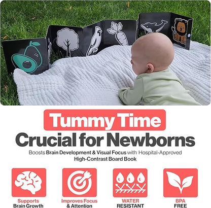 Happy Start Award-Winning High Contrast Board Book - Newborn Black & White Baby Cards, Easy to Clean, Hospital Approved, Stands on Its Own, Tummy Time Toy, Ages 0+ (Arabic)