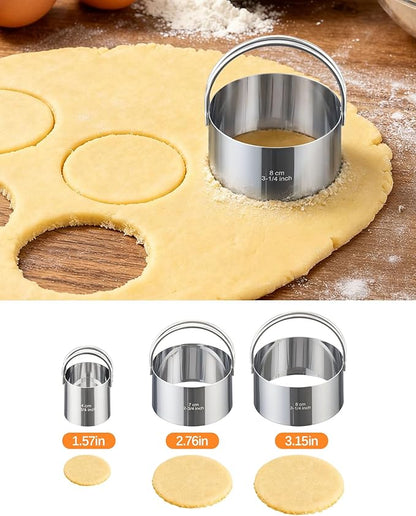 Biscuit Cutter Set with Handle, 3 Piece Stainless Steel Round Cookie Cutter Tool