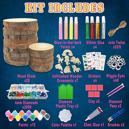 klmars Kids Wooden Painting Kit-Glow in The Dark-Arts & Crafts Gifts for Boys Girls Ages 5-12-Craft Activities Kits - Creative Art Toys for 5, 6, 7, 8, 9, 10, 11 & 12 Year Old Kids