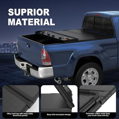 5.5FT Quad Fold Hard Truck Bed Tonneau Cover Compatible with 2007-13 Tundra | Toyota Tundra On Top Aluminum Bed Tonneau Cover with T Slot Rails Deckrail System that Weatherproof and UV-Resistant (66in)