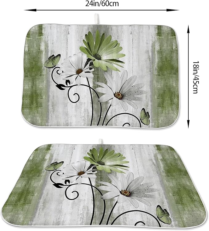 Floral Dish Drying Mat 18x24 Inches