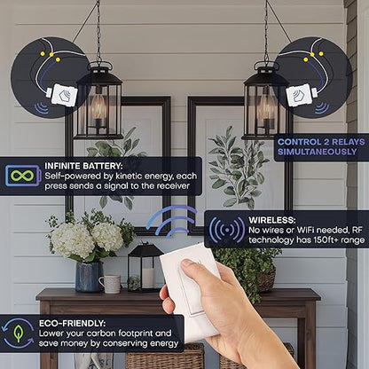 RunLessWire 2 Fixture Battery-Free DIY Kinetic Wireless Light Switch Kit 150ft