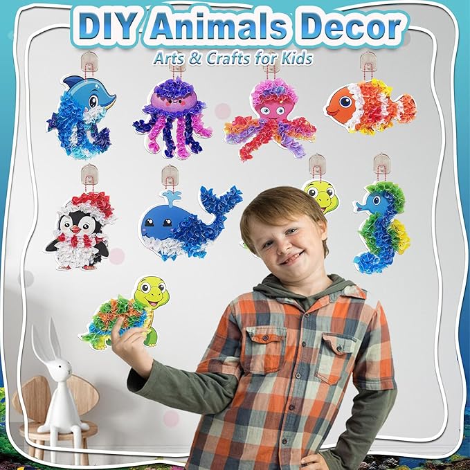 JRD&BS WINL Magical Ocean Animal Poke Art - Dolphin, Jellyfish, Seahorse, Turtle, Octopus | No-Mess Craft Kit for Kids 4-9 | Marine Biology Learning Toy | Creative Gift for Preschoolers
