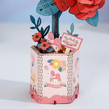 Hands Craft Hello Kitty and Friends My Melody Red Camellia 3D Wooden Puzzle Kit | DIY Flower Model | Arts & Crafts for Adults & Kids | Creative Hobby Kits | Wood Building Set | Unique Gift