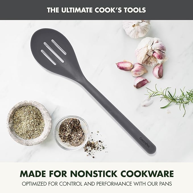 GreenPan Silicone Slotted Spoon, Cooking Kitchen Utensil, Mixing Stirring