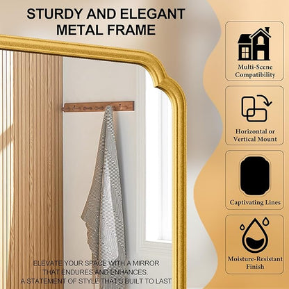 22x34 Inch Gold Bathroom Mirror, Metal Framed Wall Mirror