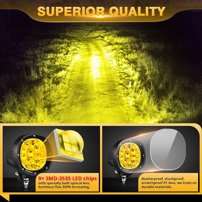 Auxbeam P4 Series LED Amber Fog Lights, 4 Inch 90W Yellow Round Offroad Light Bar, Spot Beam Off Road LED Pods Bumper Ditch Lights, for Trucks Car Motorcycle UTV, Pair