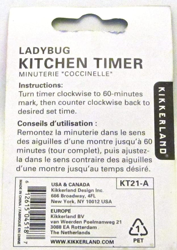 Kikkerland Ladybug Kitchen Timer, 5.7 x 5.7 x 4.4 cm