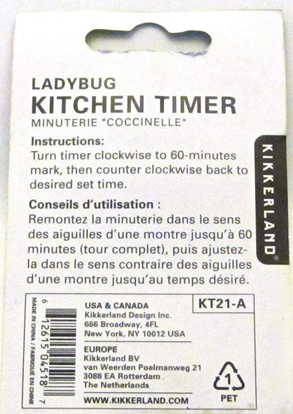 Kikkerland Ladybug Kitchen Timer, 5.7 x 5.7 x 4.4 cm