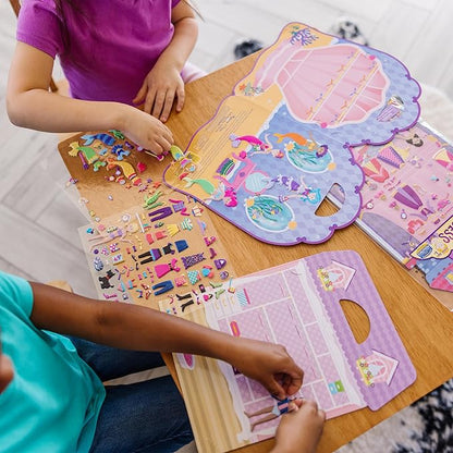 Melissa & Doug Puffy Sticker Activity Books Set of 3 – Dress-Up, Princess & Mermaid, with 208 Reusable Stickers and Fold-Out Scenes, Mess-Free Travel Toys for Kids Ages 4+ - FSC Certified