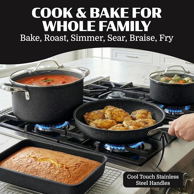 Granitestone Ceraluxe 20 Pc Ceramic Cookware Set Nonstick, Complete Pots and