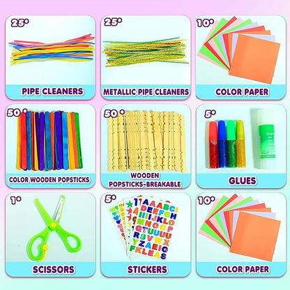 Arts Craft Supplies for Kids, 1000+ PCS Toddler DIY Craft Art Supply Set Include Pipe Cleaners, Pom Poms, Storage Box, 2025 Christmas Holiday Gift for 4-12 Years Old Boys and Girls