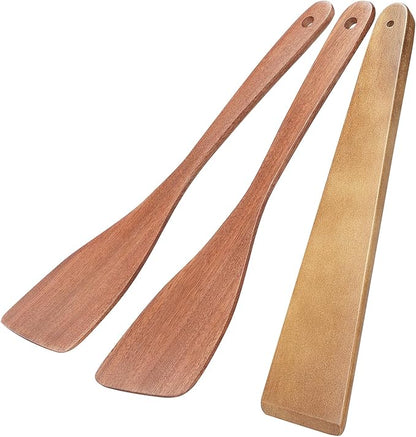 3Pcs Wooden Spatulas, 12inch Long Handle Flat Spatula Set