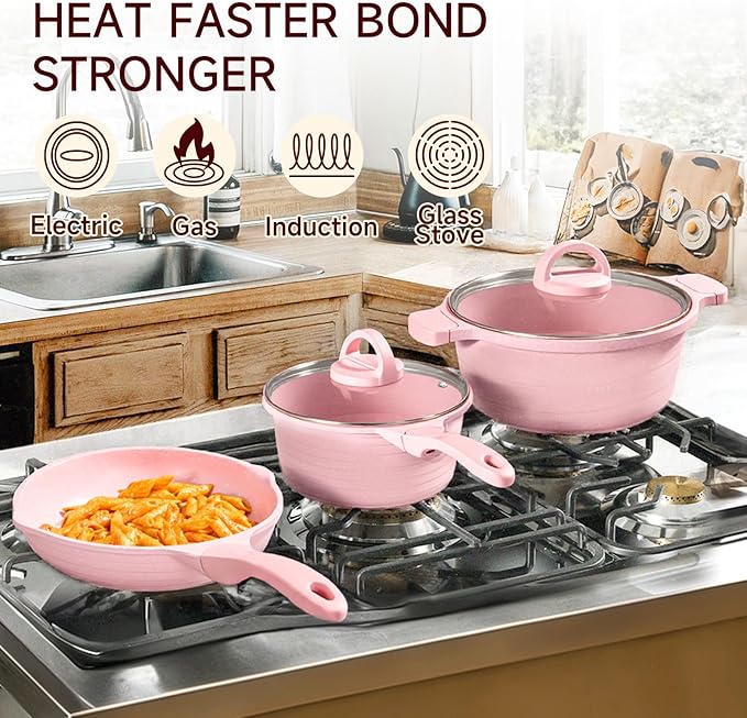 JEETEE Pink Pots and Pans Set Nonstick 23pcs, Healthy Kitchen Cookware Sets