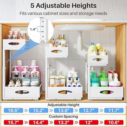 Under Sink Organizer, 2 Pack 2 Tier Pull Out Under Cabinet Organizer Shelf