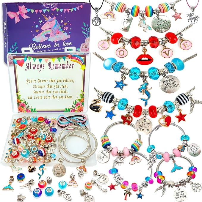 Charm Bracelet/Jewelry Making Kits for Kids Girls,Unicorn Birthday Gifts,Arts Crafts Toys for 5 6 7 8 9 12 Years Old Girls