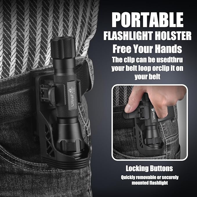 ULTRAFIRE 1000 High Lumen Tactical EDC Flashlight with Holster,Single Mode Police Flashlight with Belt Holder,Bright Law Enforcement Flashlight with Holster for Duty Belt T1 PRO