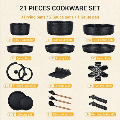 Ammeloo 21 Pcs Pots and Pans Set Non Stick, Ceramic Kitchen Cookware Set
