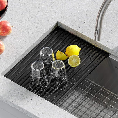 Kraus Multipurpose Workstation Sink Roll-Up Dish Drying Rack, Colander and