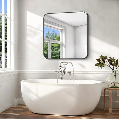 Black Bathroom Mirror, 38x40 inch Aluminum Metal Frame Rectangular Vanity Mirror