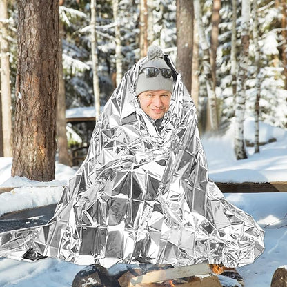 Emergency Blankets Mylar Thermal Blanket (10 Pack-Silver) 84"x52" Space Blankets Survival for First Aid,Camping,Car Emergency Kit,Outdoor Camping,Hiking,First Aid,Marathon
