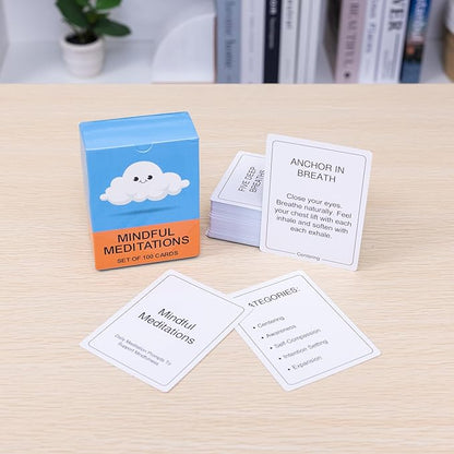 100 Mindful Meditations Cards – Mindfulness & Meditation Self‑Care Prompts | Desk & Travel Deck for Stress Relief, Focus, Motivation & Well‑Being