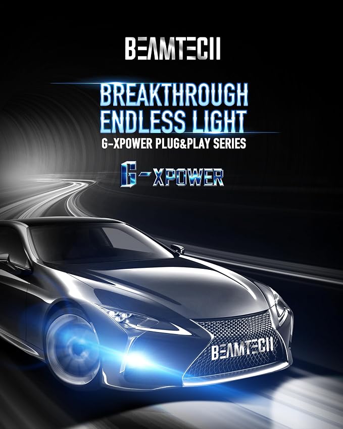 BEAMTECH H4/9003 Light Bulbs, G-XPower Chips 6500K Xenon White Plug and Play, Pack of 2