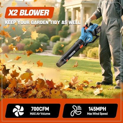 SENIX Leaf Blower Cordless, 40V Max Electric Leaf Blowers, Brushless, Handheld, Up to 700 CFM and 145 MPH, 2 Speed Mode, Cruise Control, Includes 2 x 4.0Ah Battery and Charger (BLAX2-M2)