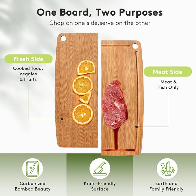 Bamboo Cutting Boards for Kitchen, Carbonized Wood Cutting Board