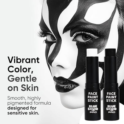 Blue Squid PRO Black and White Face Paint Stick - Waterproof Body Paint For Adults & Kids Eye Black Baseball, Eyeblack Softball -Hypoallergenic Twist-Up Non-Toxic Makeup Stick - Cosplay, Sports & SFX