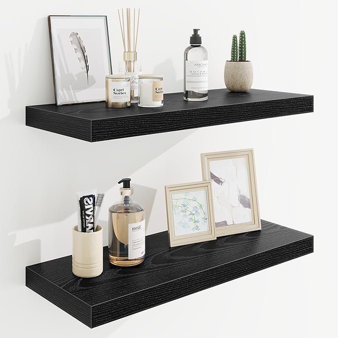 24in Floating Shelves for Wall, 2 Pack Long Wall Mounted Engineered Wood Shelves