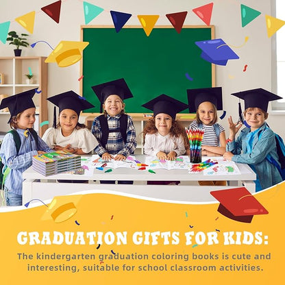 BenLouis 12 Kindergarten Graduation Mini Coloring Books Kids with 12 Stacking Crayons Preschool Classroom Party Favors Small Activity Books Bulk for Kids Student Grad Party Gift Goodie Bag Stuffers