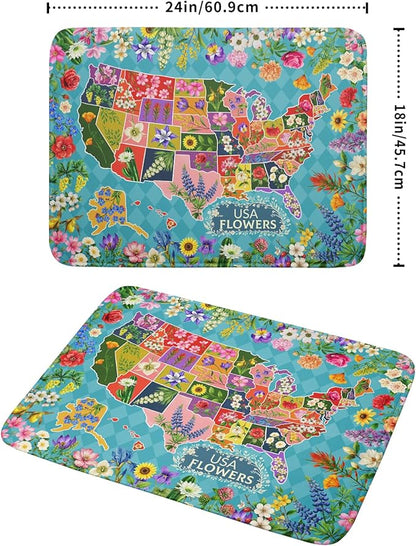 Flower Map Dish Drying Mat Colorful Floral Microfiber Large Dish Drying Pad