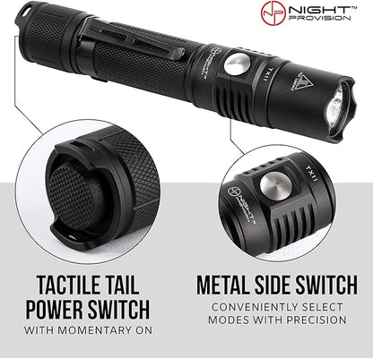 TX11 Tactical Flashlight with Duty Belt Holster Luminus 1600 Lumens LED for Police Security Military Grade Brightest Tac Flashlights (Battery Not Included)