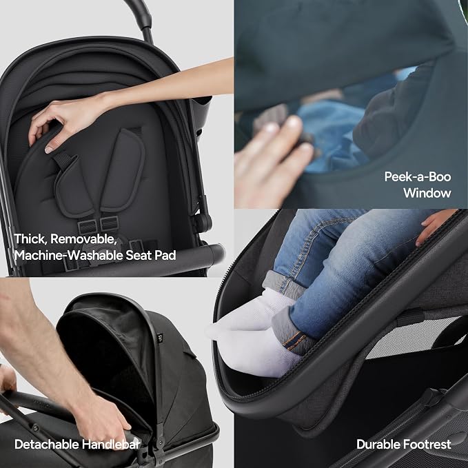 Mompush Wiz 2 in 1 Baby Stroller with Infant Pramette Mode, One Hand Fold Convertible Newborn to Toddler Stroller with Reversible Seat and Large UPF 50+ Canopy