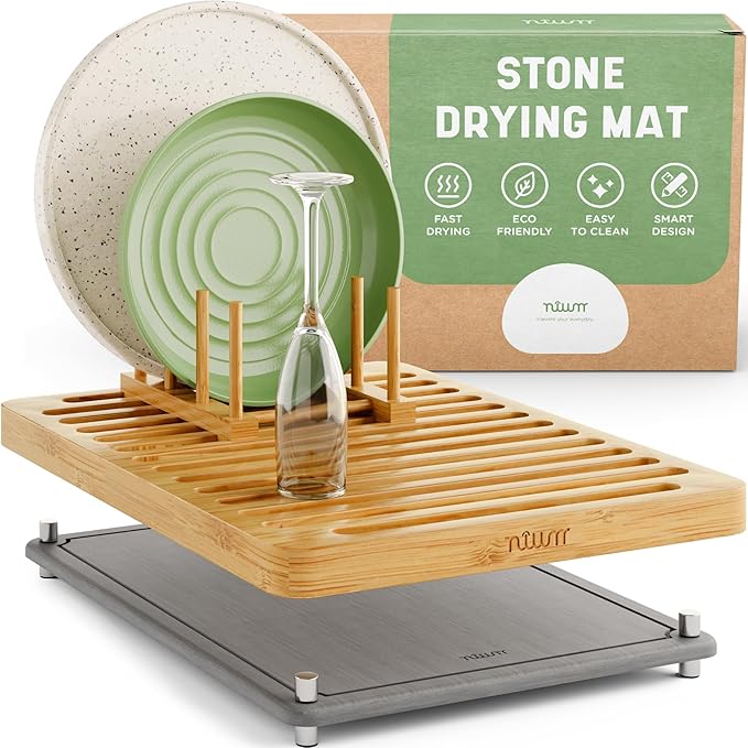 NIUM Stone Drying Mat for Kitchen Counter & Bamboo Rack